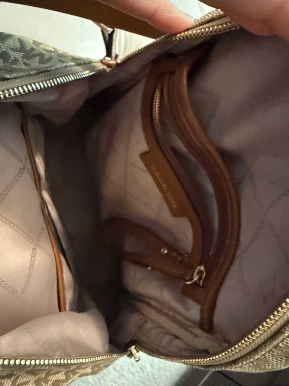Michael Kors Tan and Beige MK Logo Backpack